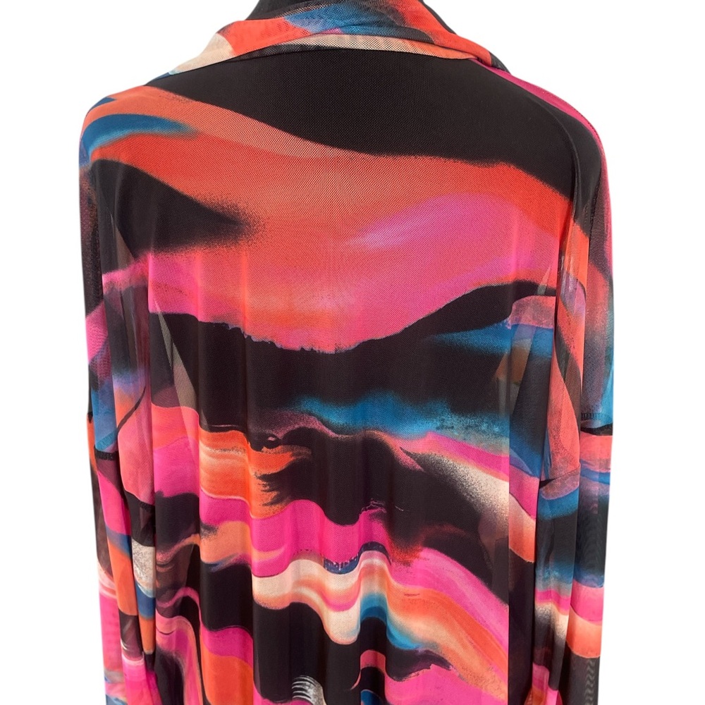Multi colored Colorful Long Sheer Button-Up Shirt,Dress,Top,Bathing suit cover - Picture 7 of 10